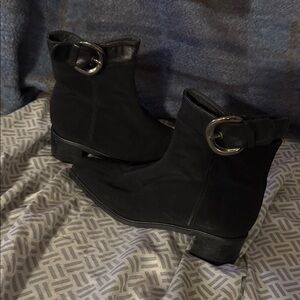 Stuart Weitzman Black Ankle Boots with Silver Buckle